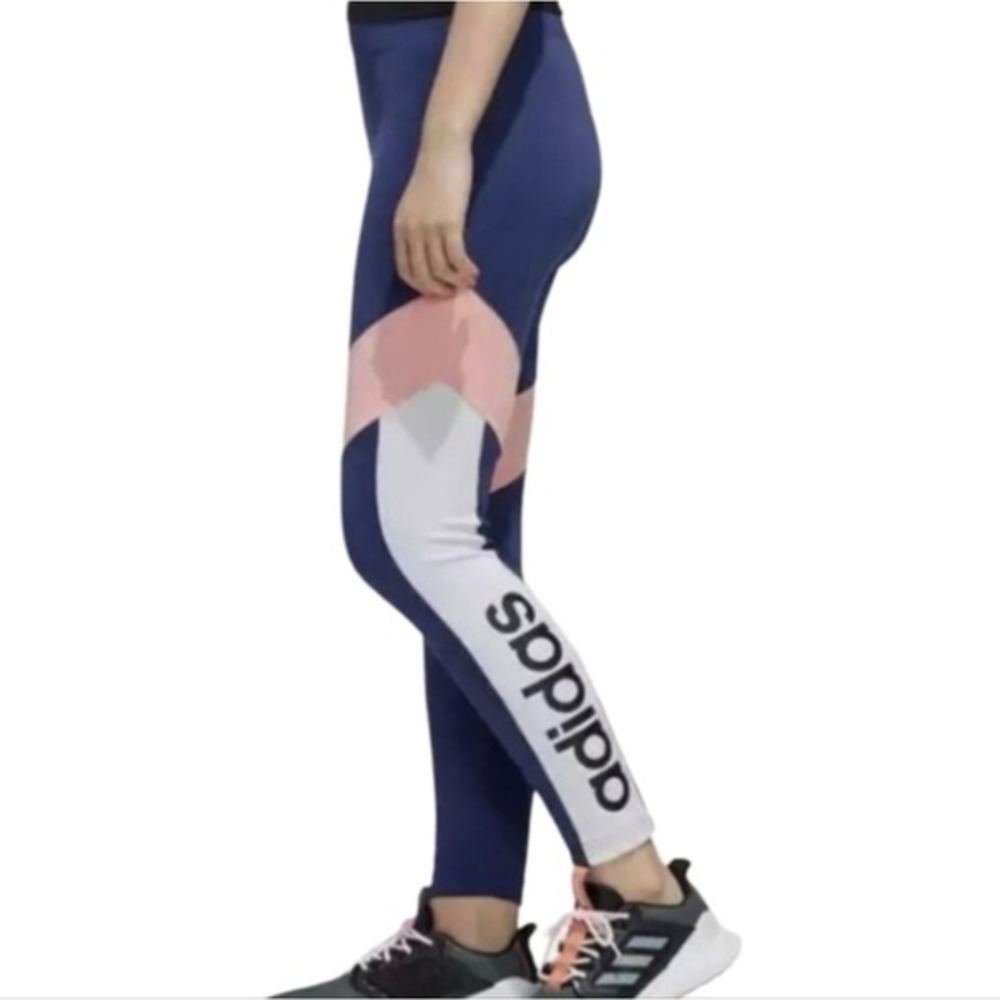 Adidas Womens D2M Colorblock 7/8 Leggings Tech Indigo Pink FM0610 Size L NEW - Picture 8 of 11
